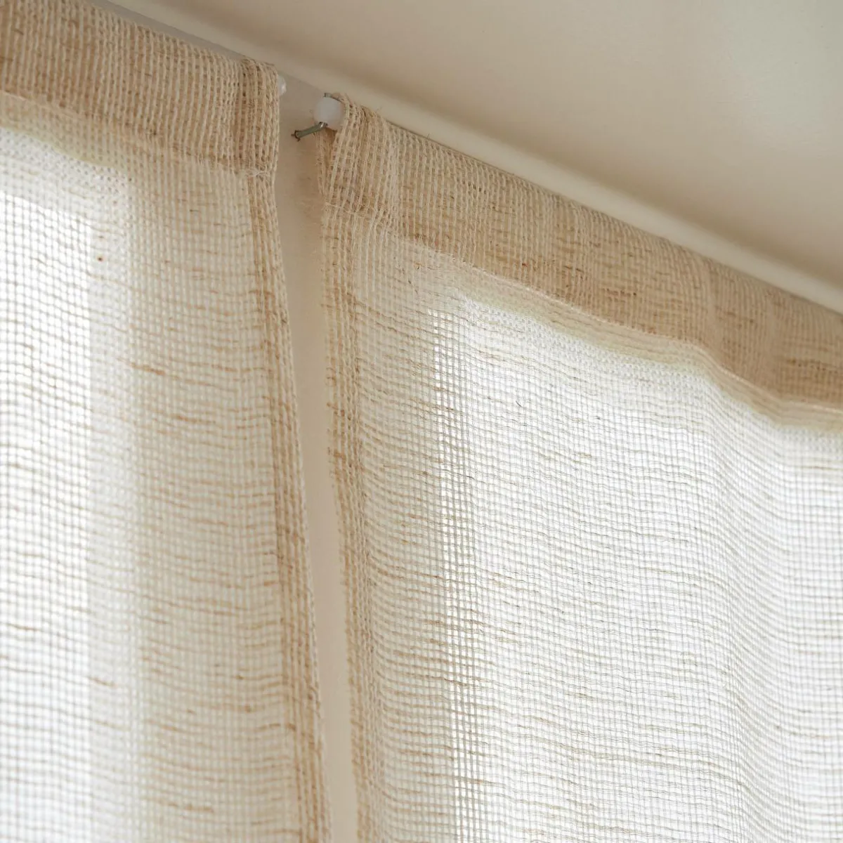 EMINZA Paire de voilages passe-tringle effet lin (60 x 120 cm) Luca Beige Discount