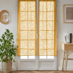 EMINZA Paire de voilages passe-tringle effet lin (60 x 160 cm) Robin Jaune ocre Online