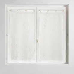 douceur d'intu017drieur Paire de voilages tissés œillets bois (60 x 160 cm) Minalisa Blanc