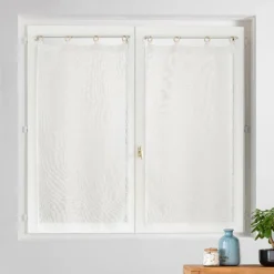 douceur d'intu017drieur Paire de voilages tissés œillets bois (60 x 120 cm) Minalisa Blanc