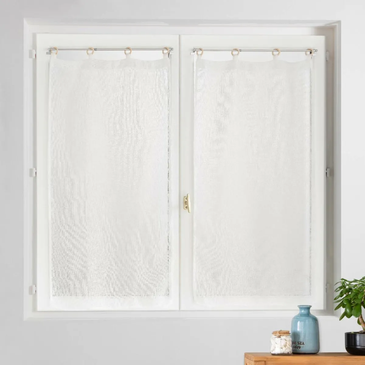 douceur d'intu017drieur Paire de voilages tissés œillets bois (60 x 120 cm) Minalisa Blanc
