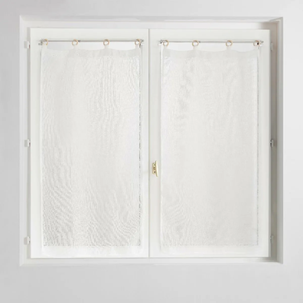 douceur d'intu017drieur Paire de voilages tissés œillets bois (60 x 120 cm) Minalisa Blanc