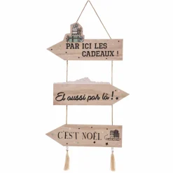Feeric Lights & Christmas Pancarte de Noël en bois (H50 cm) "Par ici les cadeaux" Naturel Sale