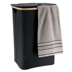 TENDANCE Panier à linge rectangulaire et pliable (H60 cm) Purebamboo Noir Hot