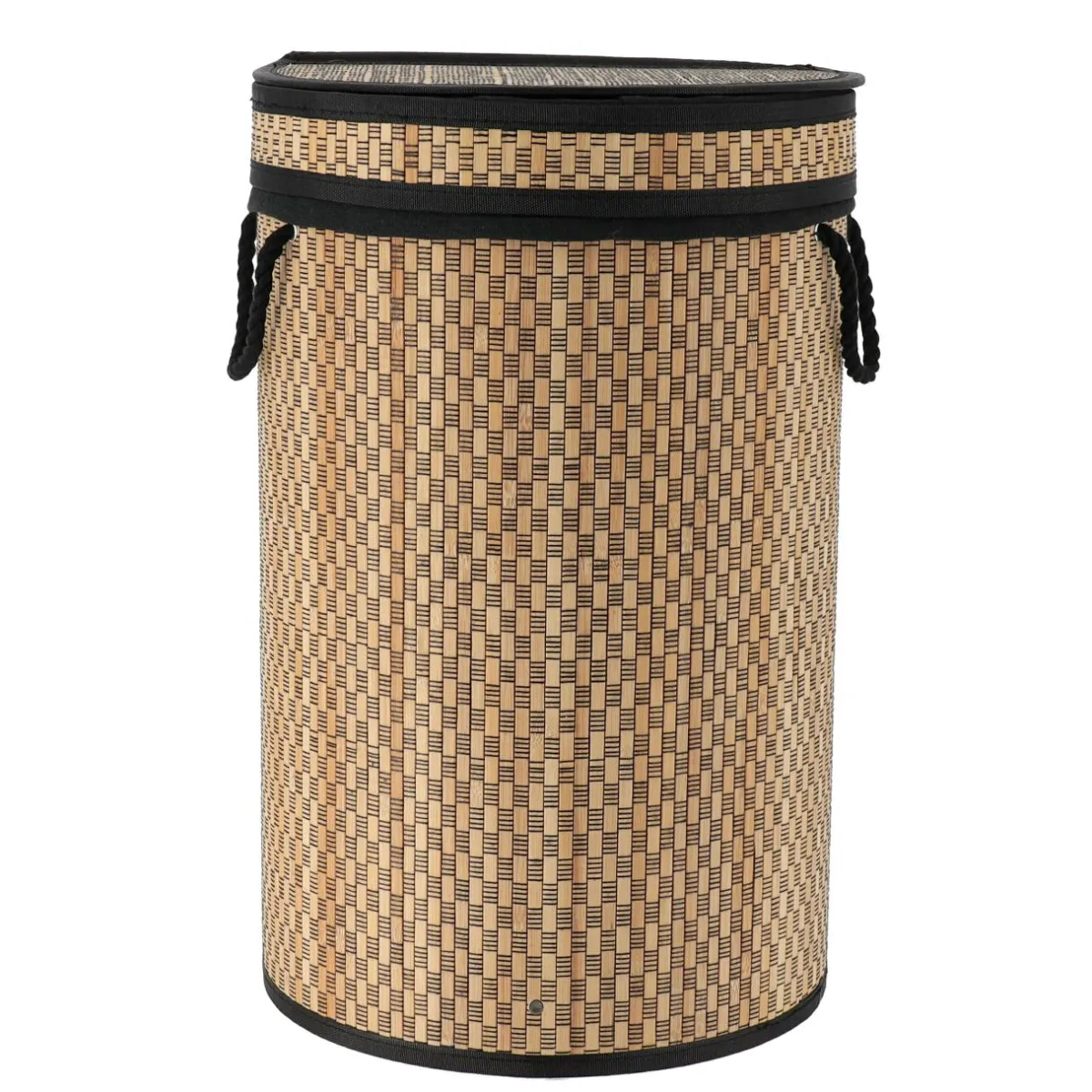 TENDANCE Panier à linge rond et pliable (H55 cm) Damier et naturel Noir Outlet