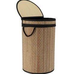 TENDANCE Panier à linge rond et pliable (H55 cm) Damier et naturel Noir Outlet