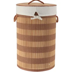 TENDANCE Panier à linge rond et pliable (H55 cm) Bambou et beige Marron Discount
