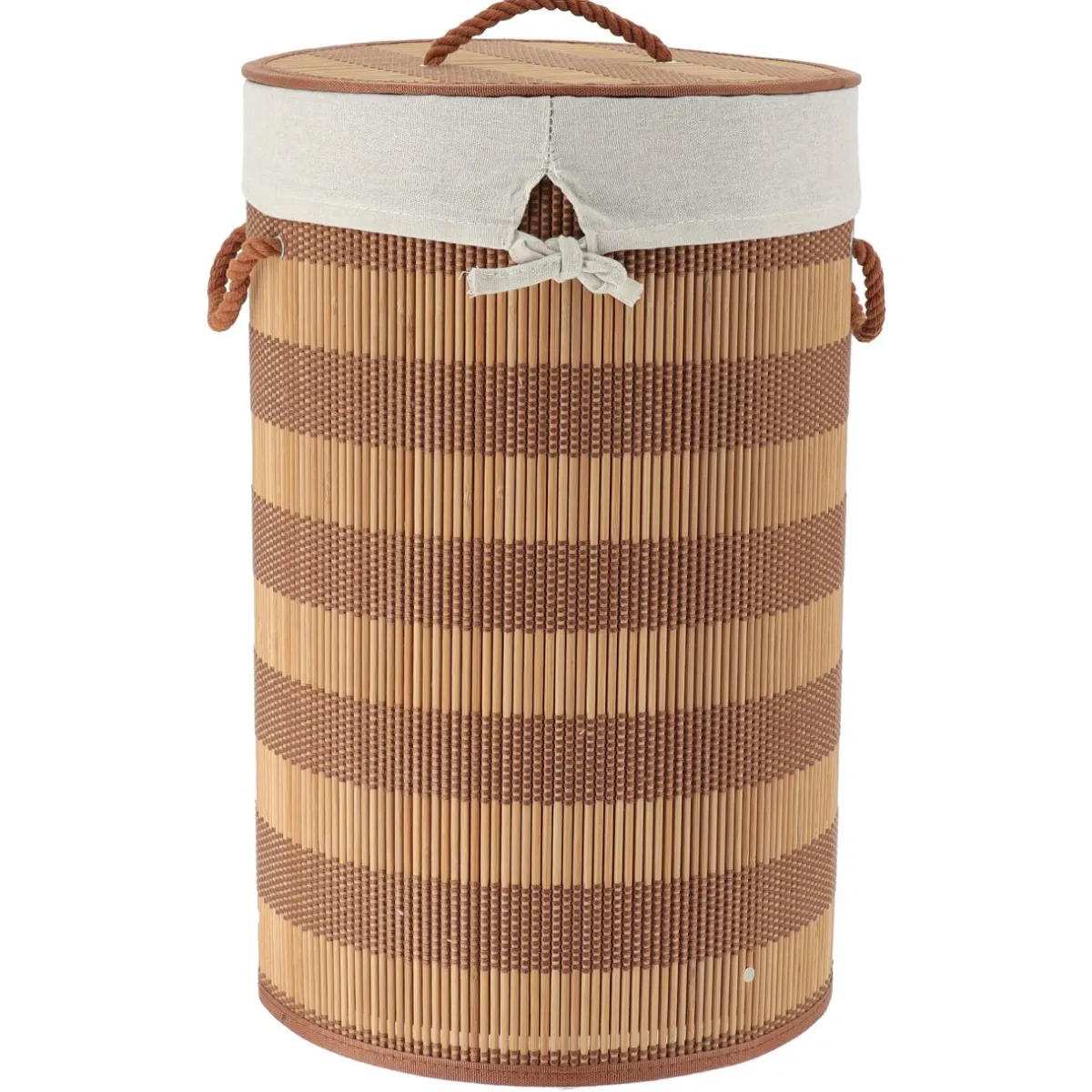 TENDANCE Panier à linge rond et pliable (H55 cm) Bambou et beige Marron Discount