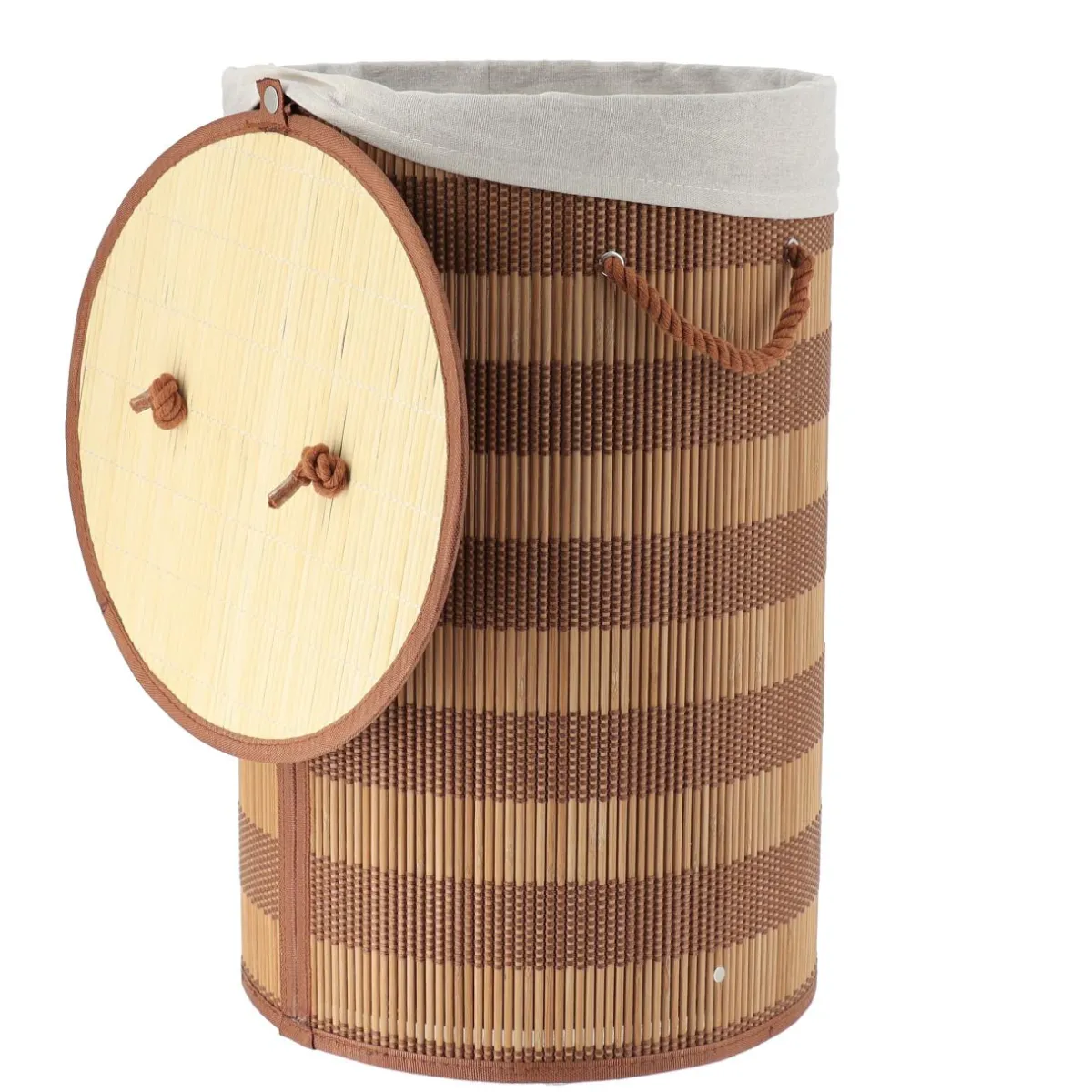 TENDANCE Panier à linge rond et pliable (H55 cm) Bambou et beige Marron Discount