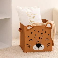 Atmosphera cru017dateur d'intu017drieur for kids Panier de rangement pliant velours enfant (29 x 29 cm) Léo Marron Discount