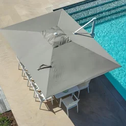 MOBELLIA Parasol déporté rectangulaire aluminium (4 x 3 m) Yucatan Blanc et Taupe Hot