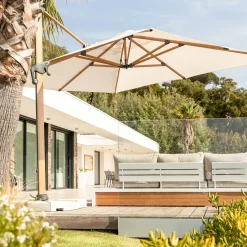 MOBELLIA Parasol déporté rectangulaire aluminium (4 x 3 m) Yucatan effet Bois et blanc Effet bois - blanc