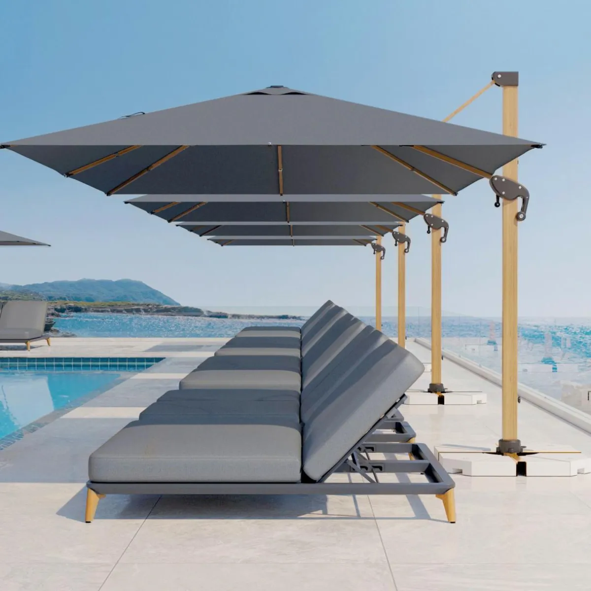 MOBELLIA Parasol déporté rectangulaire aluminium (4 x 3 m) Yucatan effet Bois et gris anthracite Effet bois - gris anthracite Hot