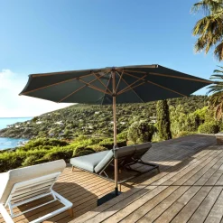 MOBELLIA Parasol rond aluminium (D3,5 m) Yucatan effet Bois et gris anthracite Effet bois - gris anthracite New
