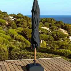 MOBELLIA Parasol rond aluminium (D3,5 m) Yucatan effet Bois et gris anthracite Effet bois - gris anthracite New