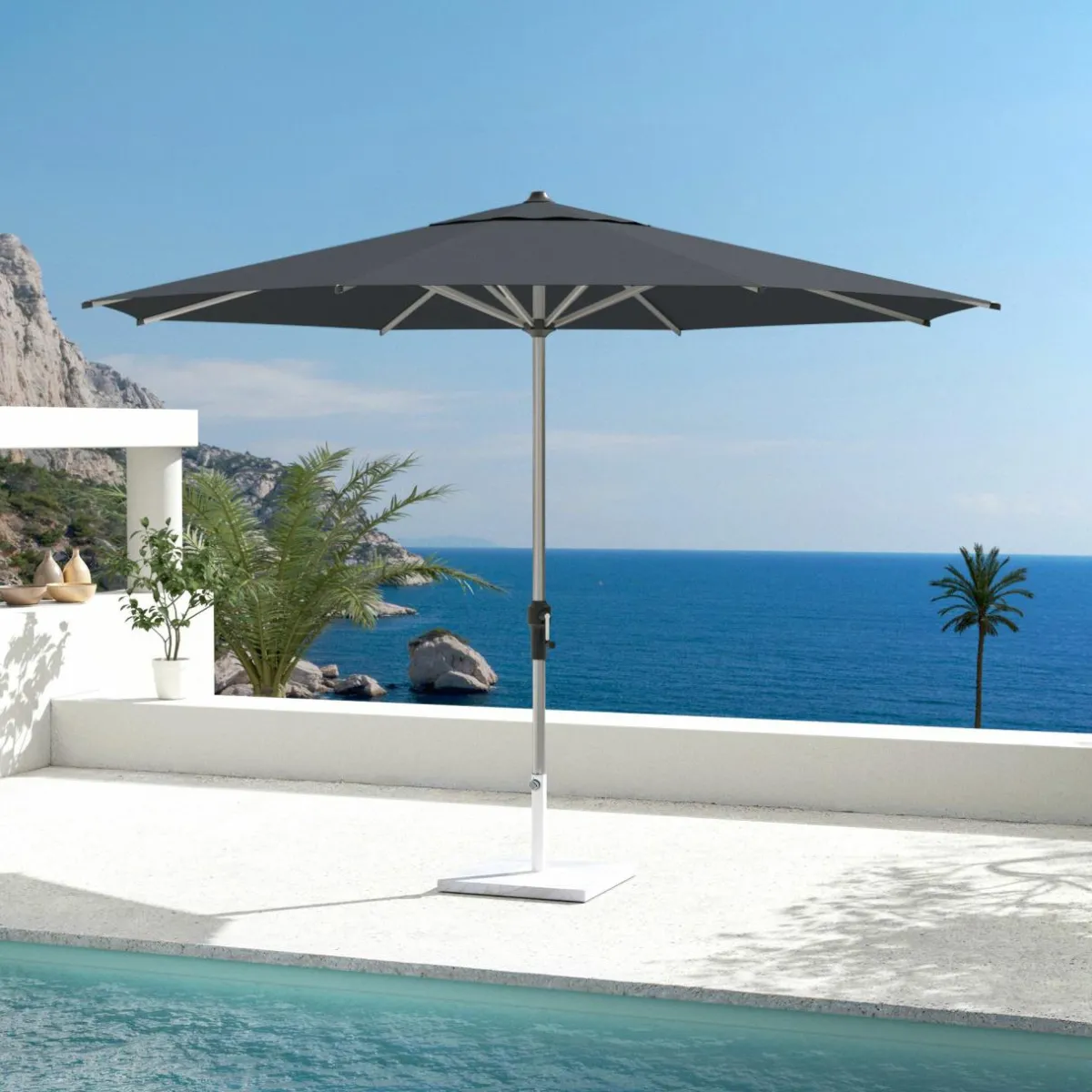 MOBELLIA Parasol rond aluminium (D3,5 m) Yucatan Gris et gris anthracite Gris foncé Discount