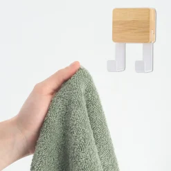TENDANCE Patère adhésive carrée Crochet double 3M Bambou Blanc Clearance