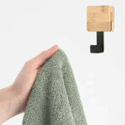 TENDANCE Patère adhésive carrée Crochet simple 3M Bambou Noir Sale