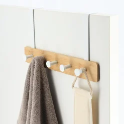 TENDANCE Patère pour porte 3 crochets (L29 x H20 cm) Bambou Blanc