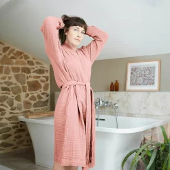 EMINZA Peignoir de bain gaze de coton L/XL Gaïa Rose Pêche New