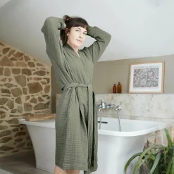 EMINZA Peignoir de bain gaze de coton S/M Gaïa Vert romarin Online