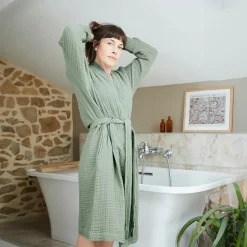EMINZA Peignoir de bain gaze de coton L/XL Gaïa Vert Eucalyptus