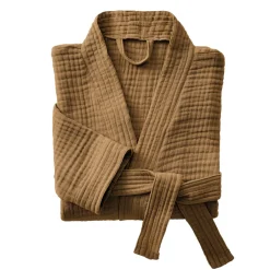EMINZA Peignoir de bain gaze de coton L/XL Gaïa Camel New