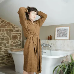 EMINZA Peignoir de bain gaze de coton S/M Gaïa Camel Online