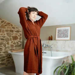 EMINZA Peignoir de bain gaze de coton L/XL Gaïa Terracotta Best
