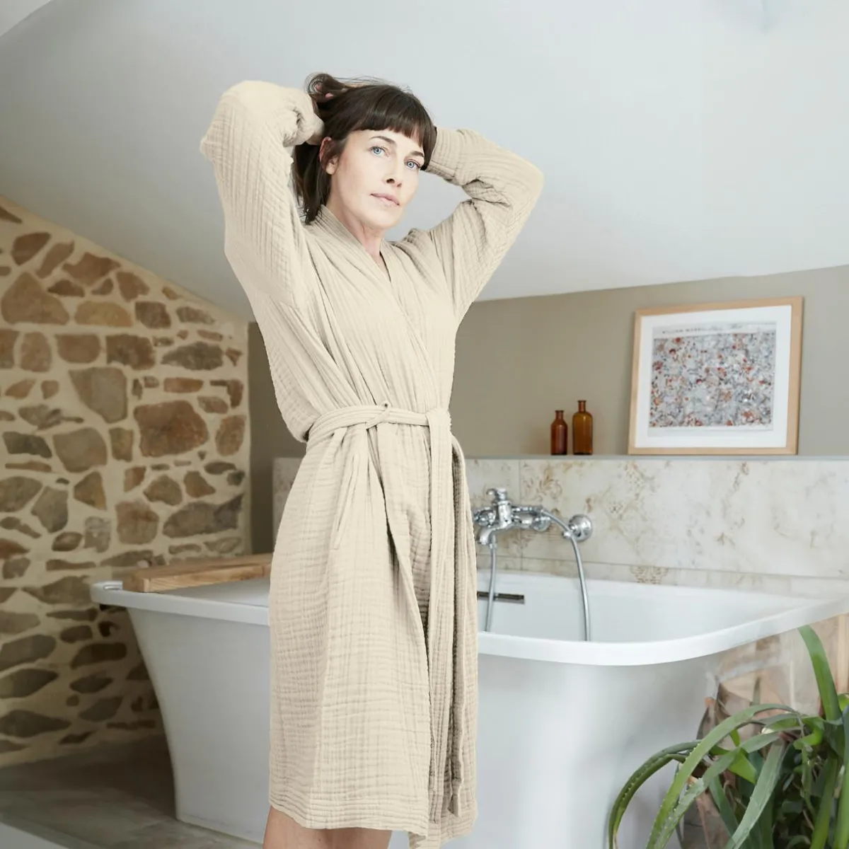 EMINZA Peignoir de bain gaze de coton S/M Gaïa pampa Beige Best