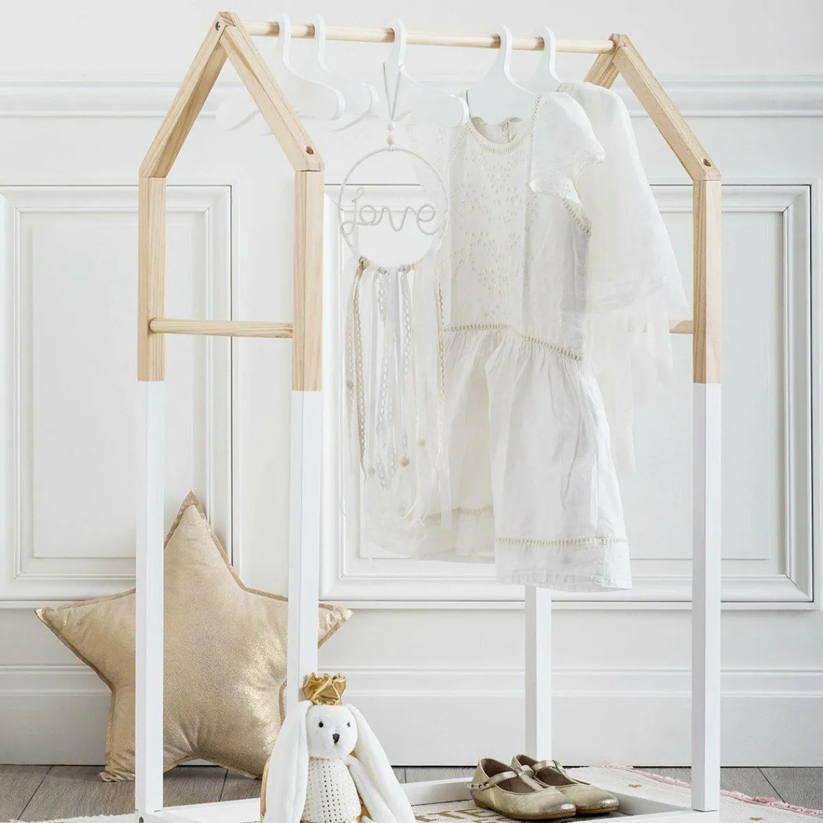 ATMOSPHERA Penderie enfant bois (H100 cm) Maison he Blanc Clearance