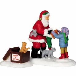 LEMAX Personnages Père Noël et chatons Discount