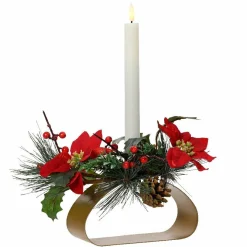 KAEMINGK Photophore avec bougie LED (H12 cm) Fleur de Noël Blanc chaud