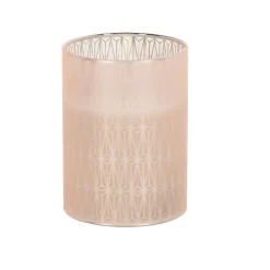 KOOPMAN Photophore en verre avec bougie (H10 cm) Strim Rose Discount