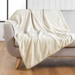 douceur d'intu017drieur Plaid bouclette (150 cm) Wooly Ecru Beige Best