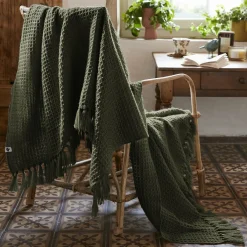 L'EFFET PAPILLON Plaid canapé matière recyclée (130 x 160 cm) Gabin thym Vert New