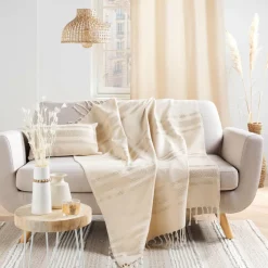DOUCEUR D'INTERIEUR Plaid coton (125 x 150 cm) Doreline Ecru New