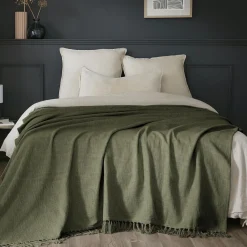 L'EFFET PAPILLON Plaid coton (180 x 220 cm) Sixtine Vert romarin