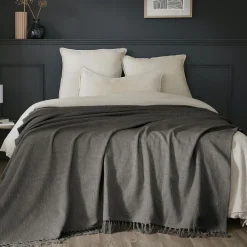 L'EFFET PAPILLON Plaid coton (130 x 160 cm) Sixtine Gris ardoise Gris foncé Sale