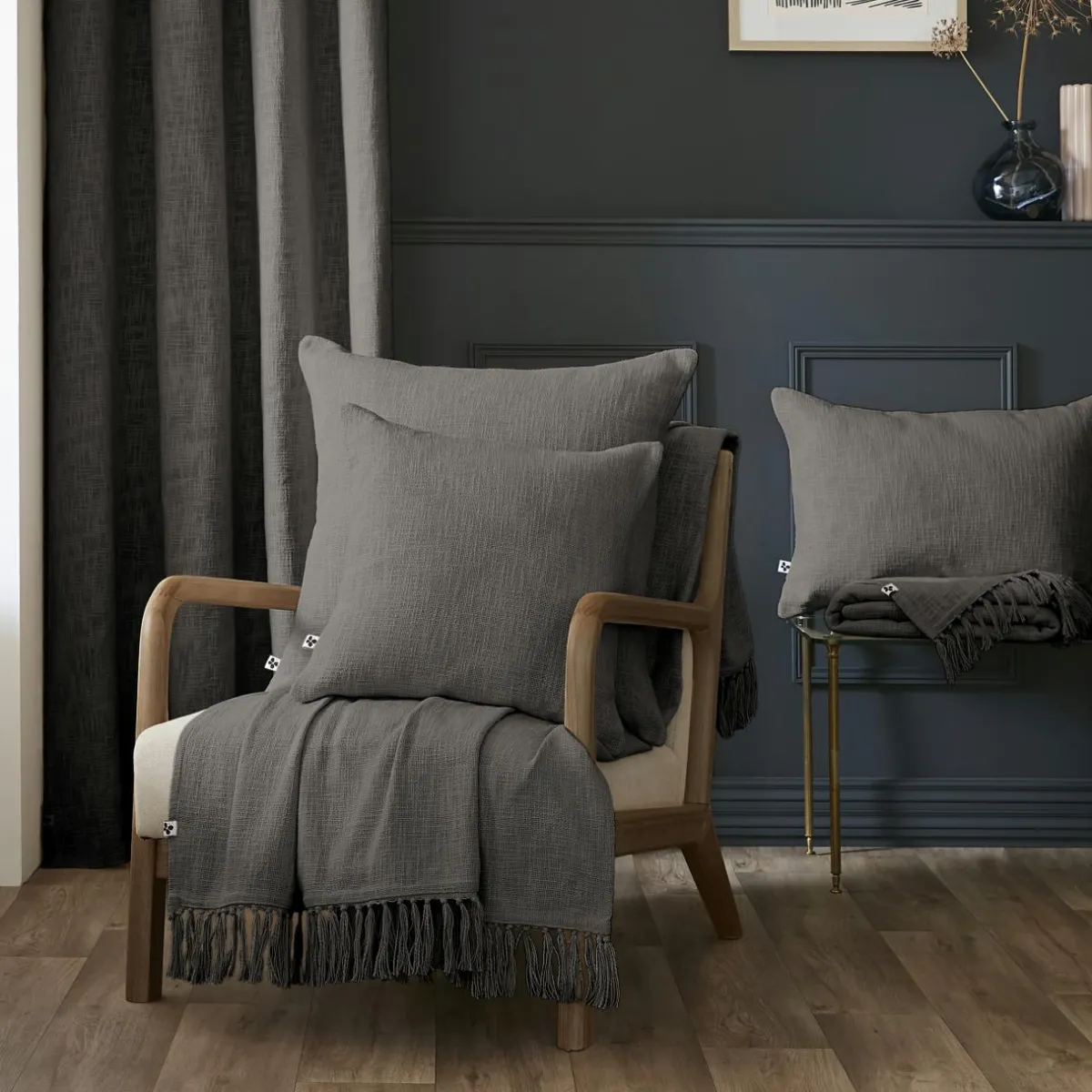 L'EFFET PAPILLON Plaid coton (130 x 160 cm) Sixtine Gris ardoise Gris foncé Sale