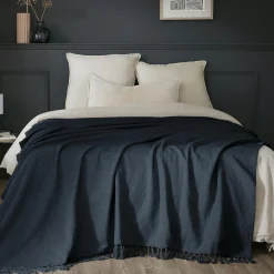 L'EFFET PAPILLON Plaid coton (180 x 220 cm) Sixtine Bleu nuit Clearance