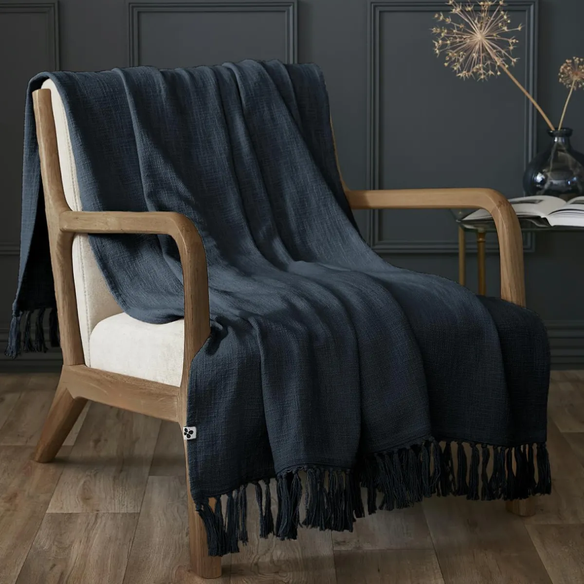 L'EFFET PAPILLON Plaid coton (130 x 160 cm) Sixtine Bleu nuit