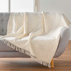 douceur d'intu017drieur Plaid coton doux (125 x 150 cm) Ziggy Ecru Outlet