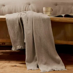 EMINZA Plaid coton nid d'abeille (180 x 220 cm) Eva Ficelle Outlet