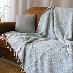 ENJOY HOME Plaid coton recyclé (130 x 160 cm) Dune Gris clair