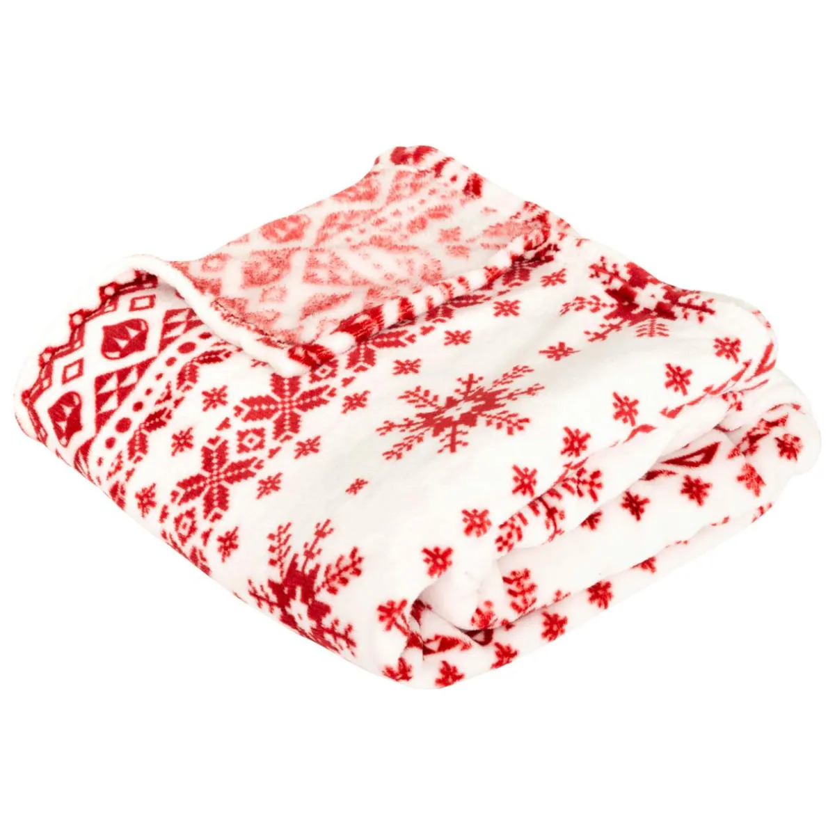JJA Plaid de Noël (180 x 130 cm) Flocons de neige et blanc Rouge
