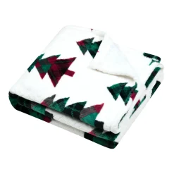 STOF Plaid de Noël en flanelle (130 x 160 cm) Forêt de sapin Blanc et Vert Clearance