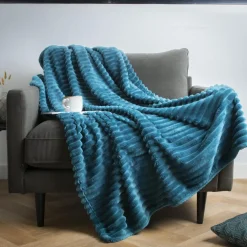 EMINZA Plaid doux (125 x 150 cm) Dune Bleu Outlet