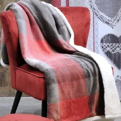 LOVELY CASA Plaid doux (130 x 160 cm) Ecossais Rouge Outlet