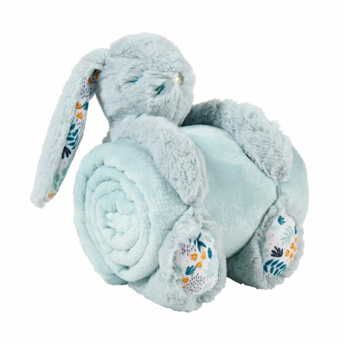 OSTARIA Plaid doux enfant (90 x 75 cm) et peluche Lapino Bleu Best